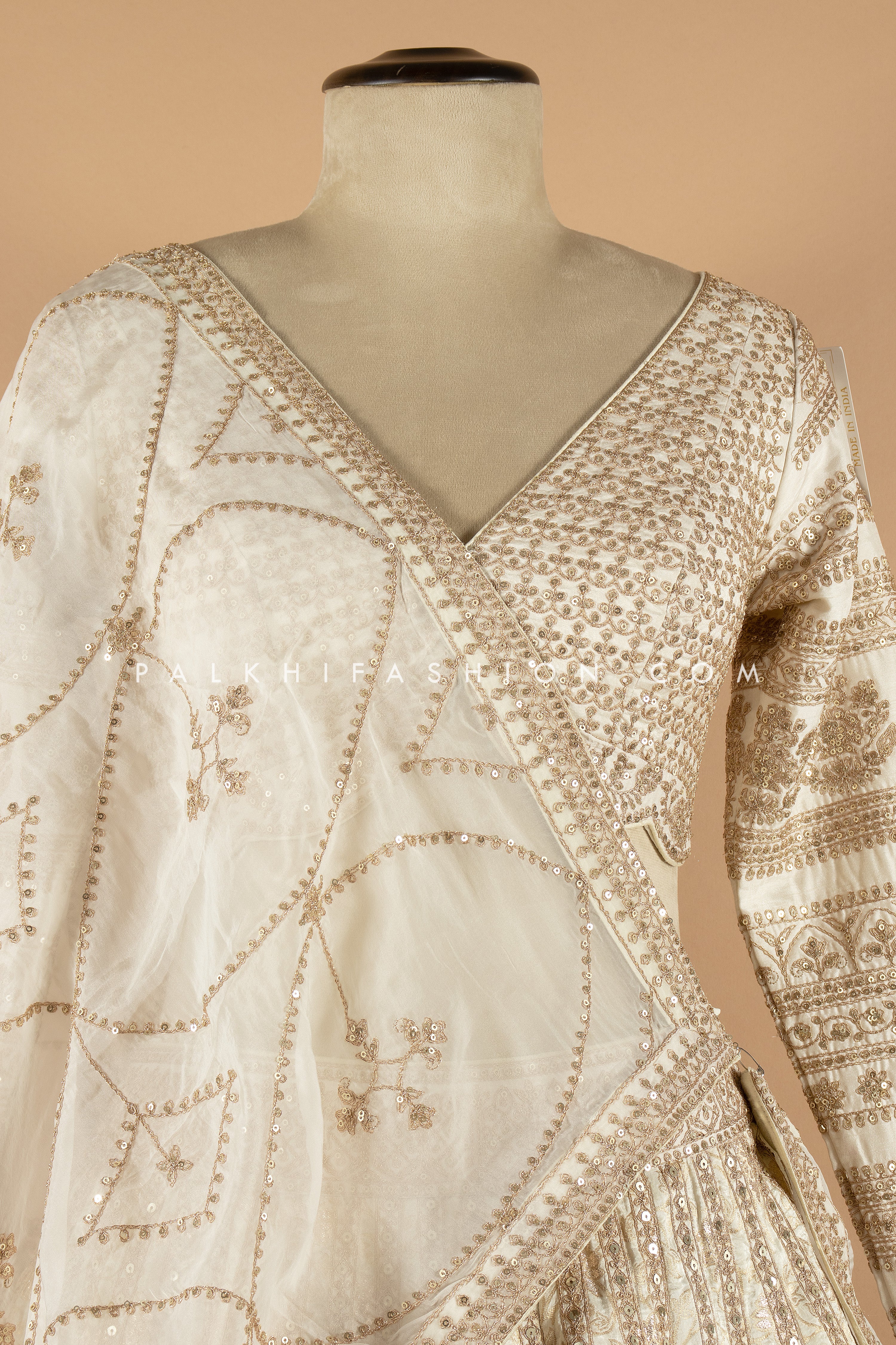 Regal Glam: Premium Champagne Banarasi Silk Designer Lehenga Choli 