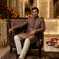 Mughal Royale | Rich Plum Designer Silk Weaving Kurta with Antique Gold Motifs | Palkhi Fashion