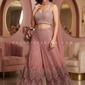 Rose Mirage | Dusty Rose & Maroon Ombre Embroidered Palazzo Set | Palkhi Fashion