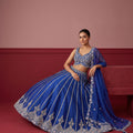 Royal Azure Grace | Blue Silk Lehenga Choli with Resham & Handwork | Palkhi Fashion