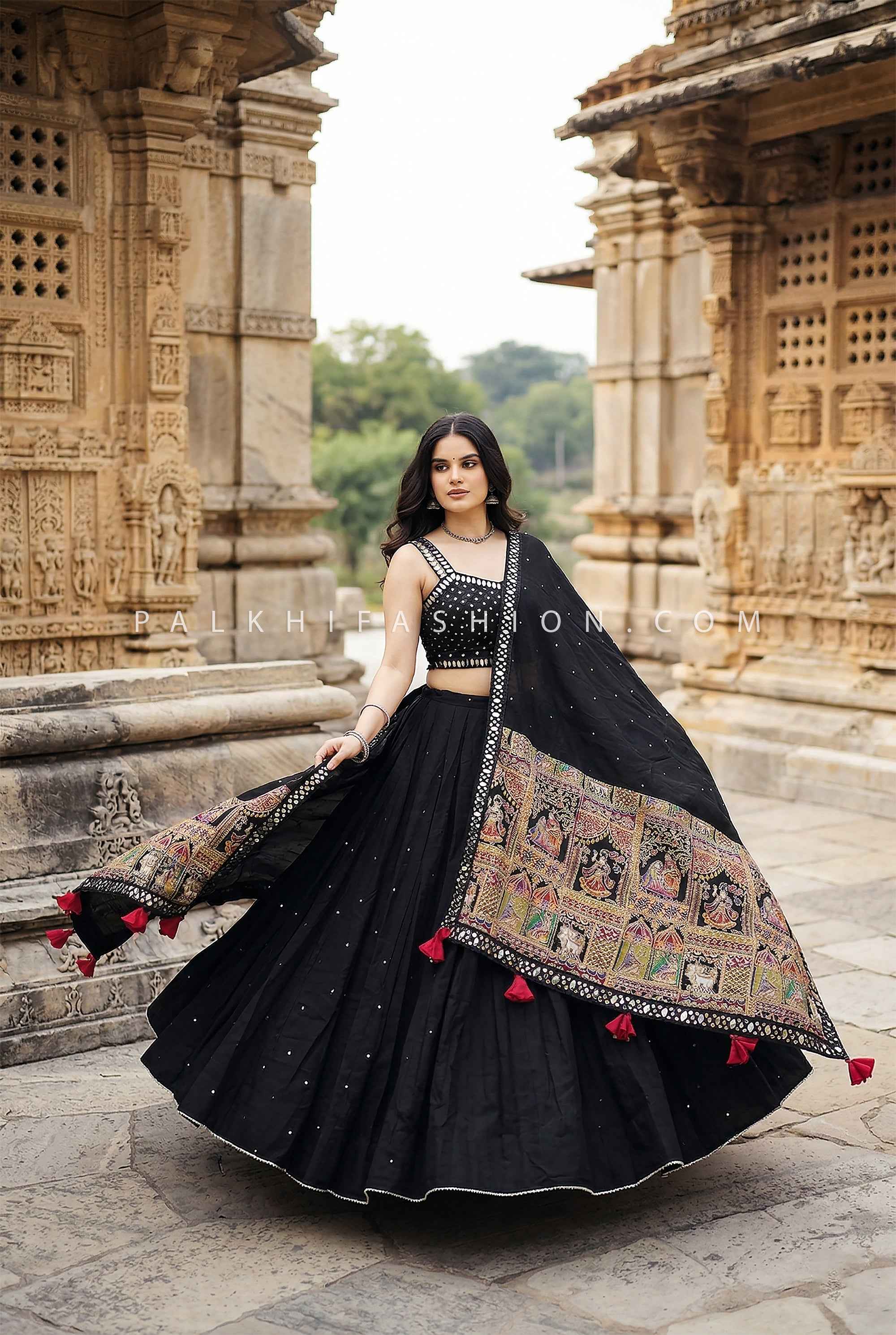 designer navratri dress Black Mirror Work Navratri Chaniya Choli