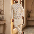 Royal Opulence | Ivory Embroidered Jacket Kurta Pajama Set | Palkhi Fashion