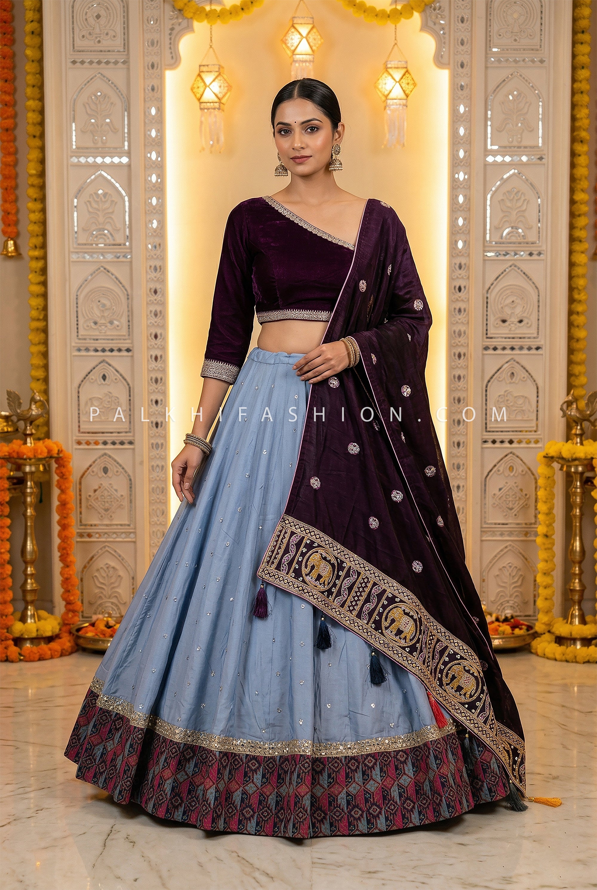 Royal Plum Grace – Fusion Navratri Chaniya Choli with Heritage Dupatta – Palkhi Fashion