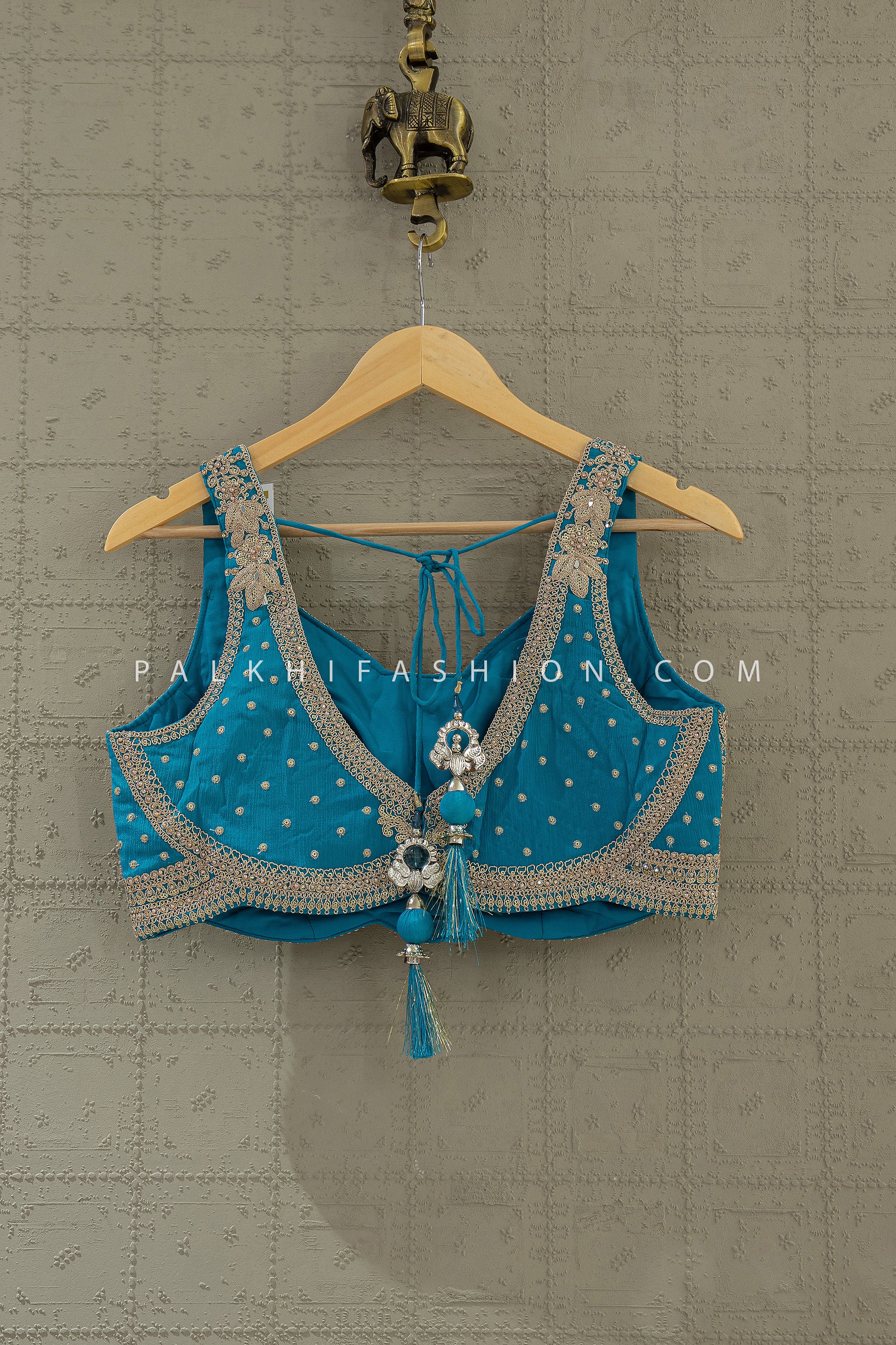 Royal Teal Elegance – Teal Embroidered Ready Pleated Saree | Palkhi Fashion
