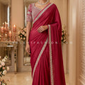 Ruby Radiance – Soft Silk Handworked Saree with Pearl Embroidered Blouse | Palkhi Fashion
