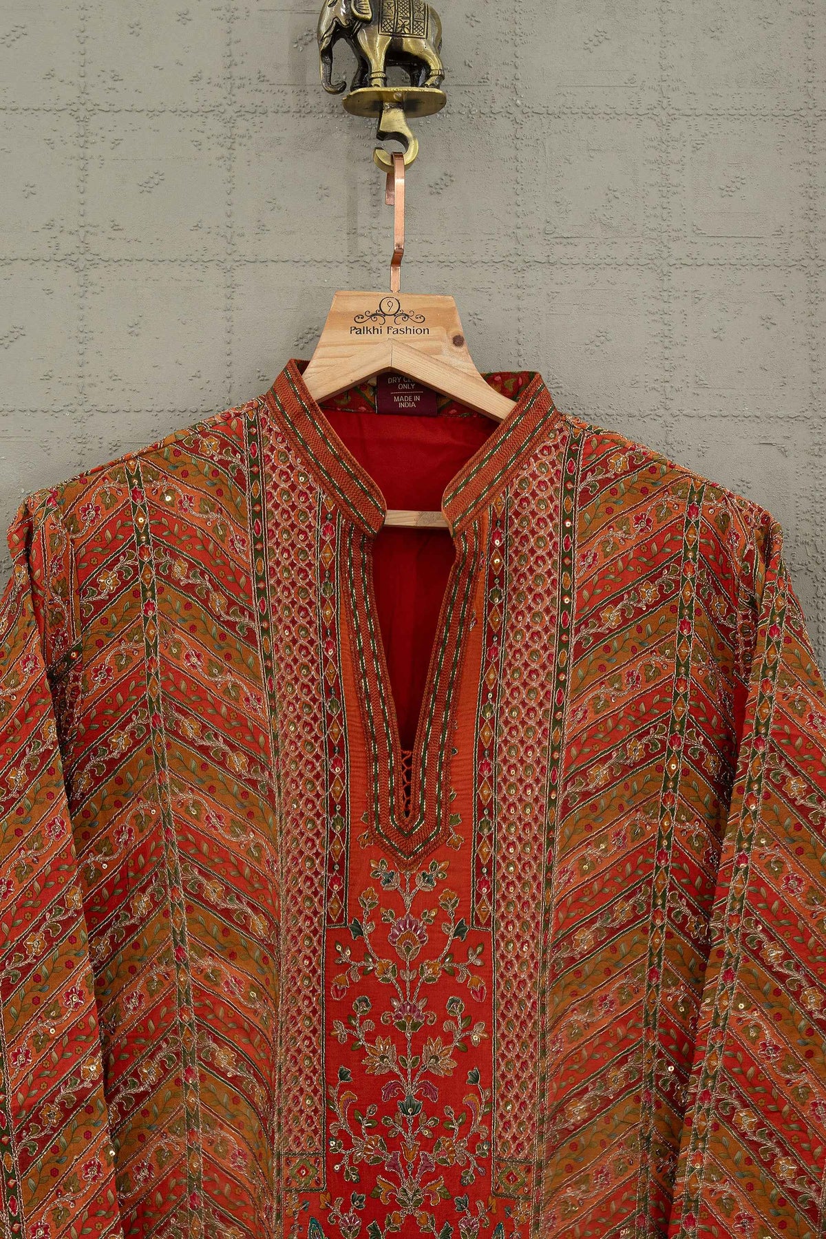 Heritage Elegance | Rust Orange Designer Mens Kurta Set with Intricate Embroidery | Palkhi Fashion