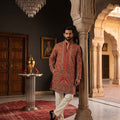 Heritage Elegance | Rust Orange Designer Mens Kurta Set with Intricate Embroidery | Palkhi Fashion