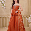 Festive Radiance | Light Rust Orange Art Silk Palazzo Set with Silver Embroidery | Palkhi Fashion