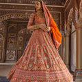 Sunset Majesty | Rust Orange Pure Silk Bridal Zardozi Lehenga Choli | Palkhi Fashion