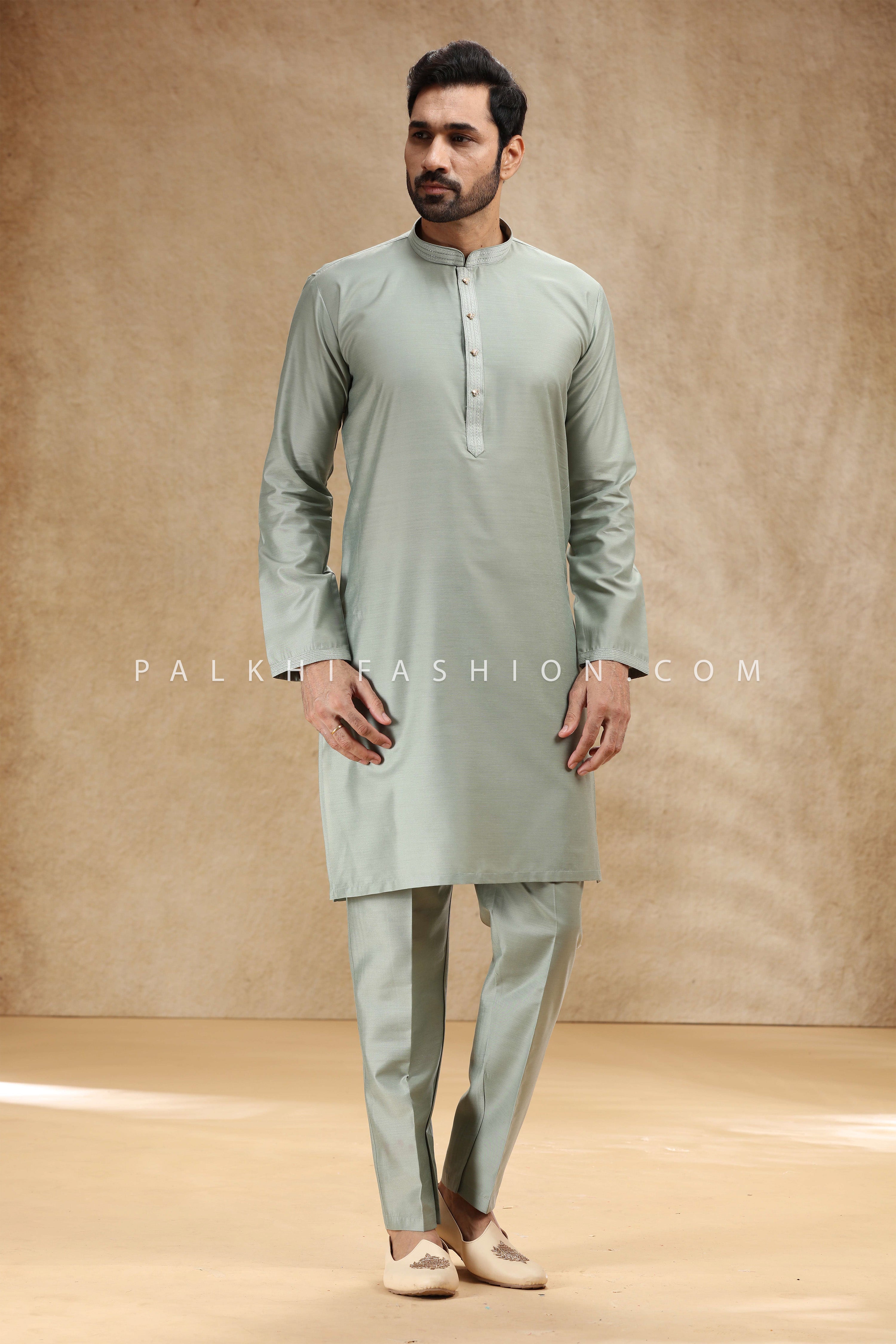 Sage Green Soft Silk Men’s Kurta Pajama – Palkhi Fashion