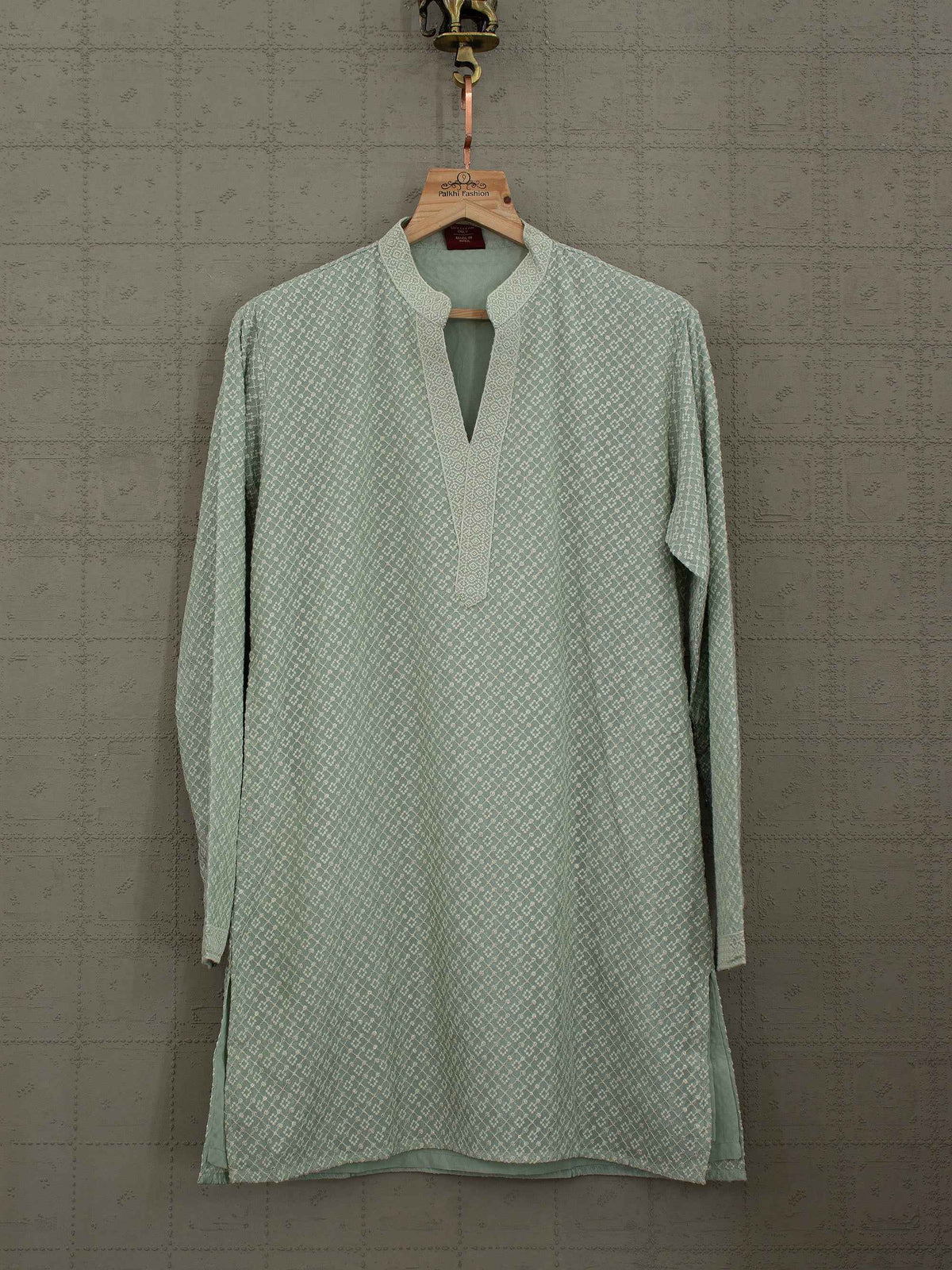 Sage Elegance | Pastel Green Tissue Silk Chikankari Kurta Set | Palkhi Fashion