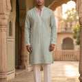 Sage Elegance | Pastel Green Tissue Silk Chikankari Kurta Set | Palkhi Fashion