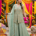 Sage Luxe Edit – Soft Green Embroidered Palazzo Suit Set – Palkhi Fashion - Palkhi Fashion