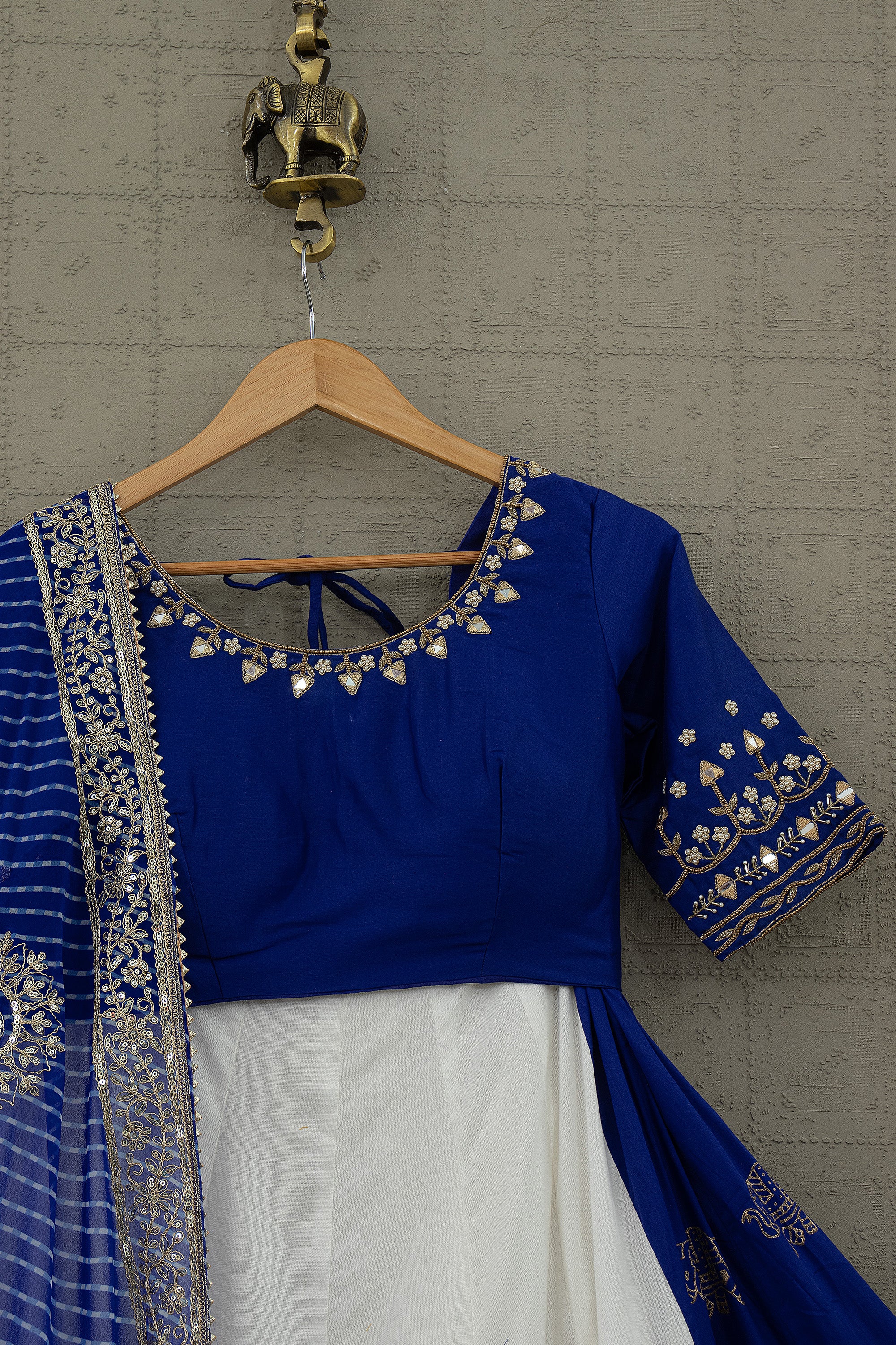 Royal Sapphire Grace – Blue & White Designer Chaniya Choli with Handwork Silk Blouse | Palkhi Fashion