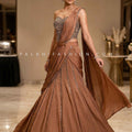 Sculpted Bronze Muse – Mocha Pure Silk Pre-Draped Lehenga Choli – Palkhi Fashion
