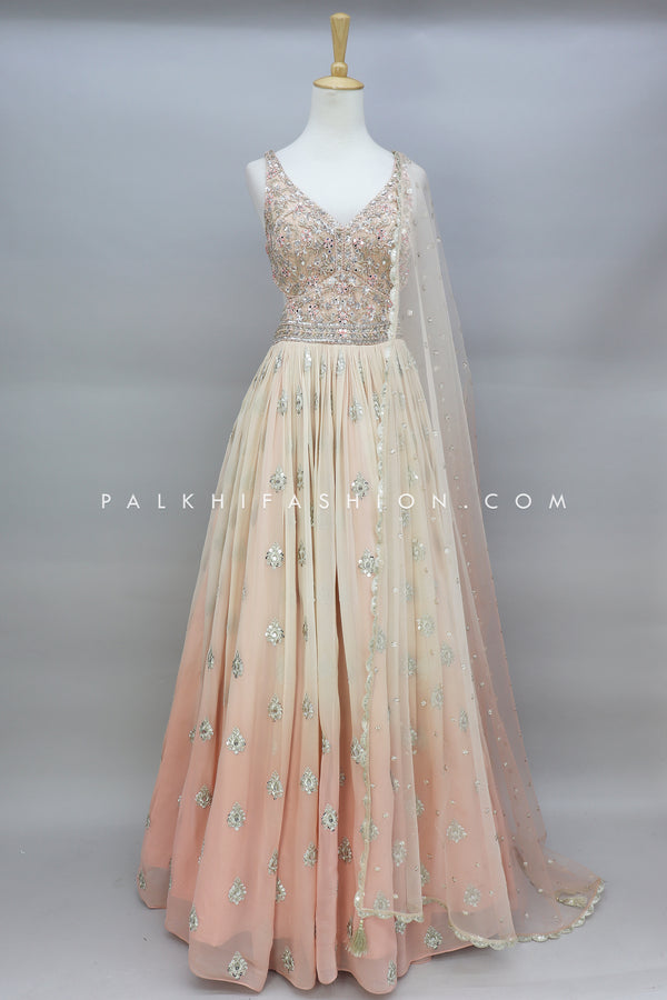Show-Stopping Peach Ombre Indian Designer Outfit