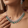 Exquisite Silver Emerald Diamond Necklace Set | Palkhi Fashion