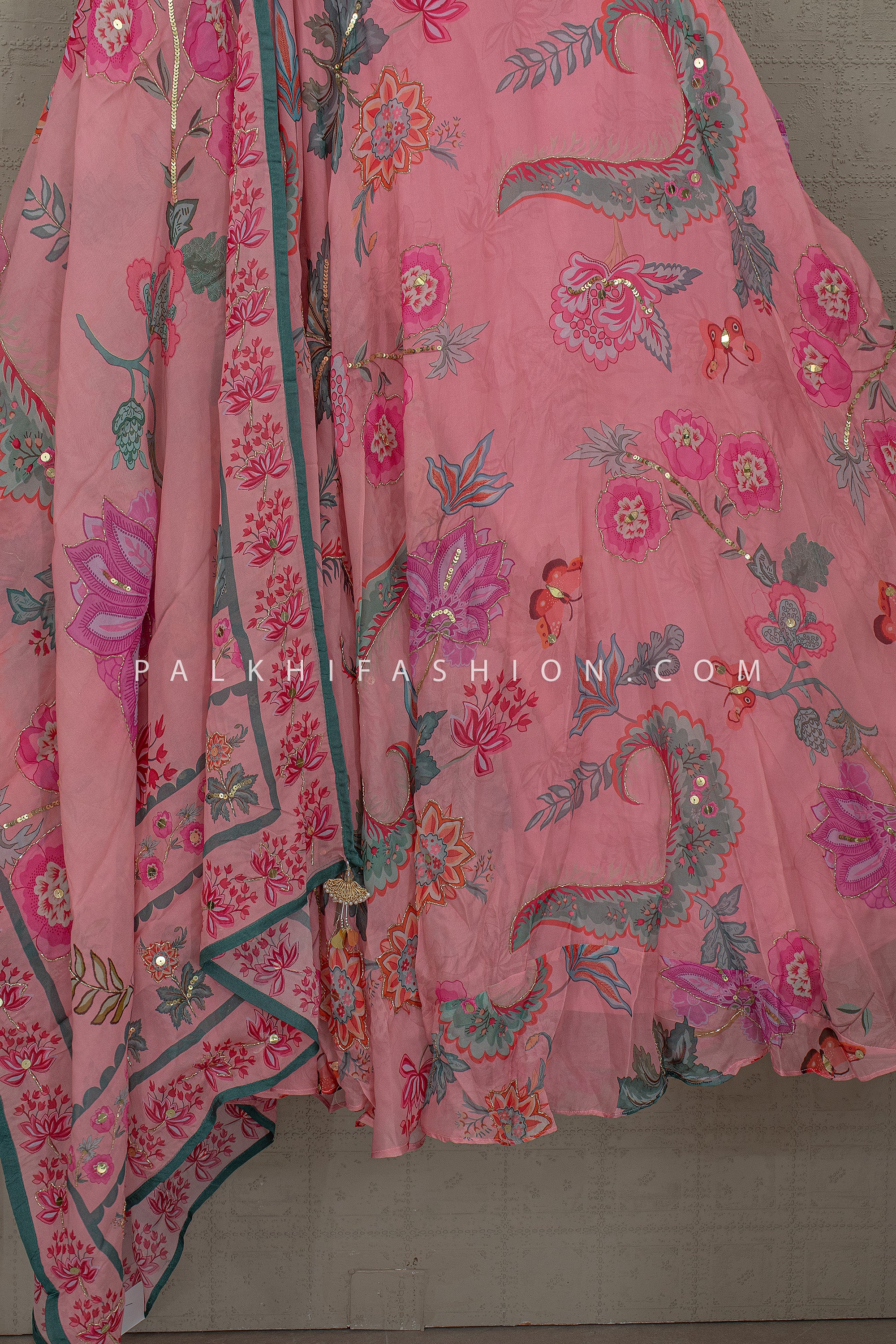 Soft Bloom Edit – Floral Printed Lehenga Set with Bead and Halter Blouse – Palkhi Fashion - Palkhi Fashion