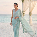 Sea Mist – Aqua Mint Designer Saree with Elegant Embroidered Blouse | Palkhi Fashion
