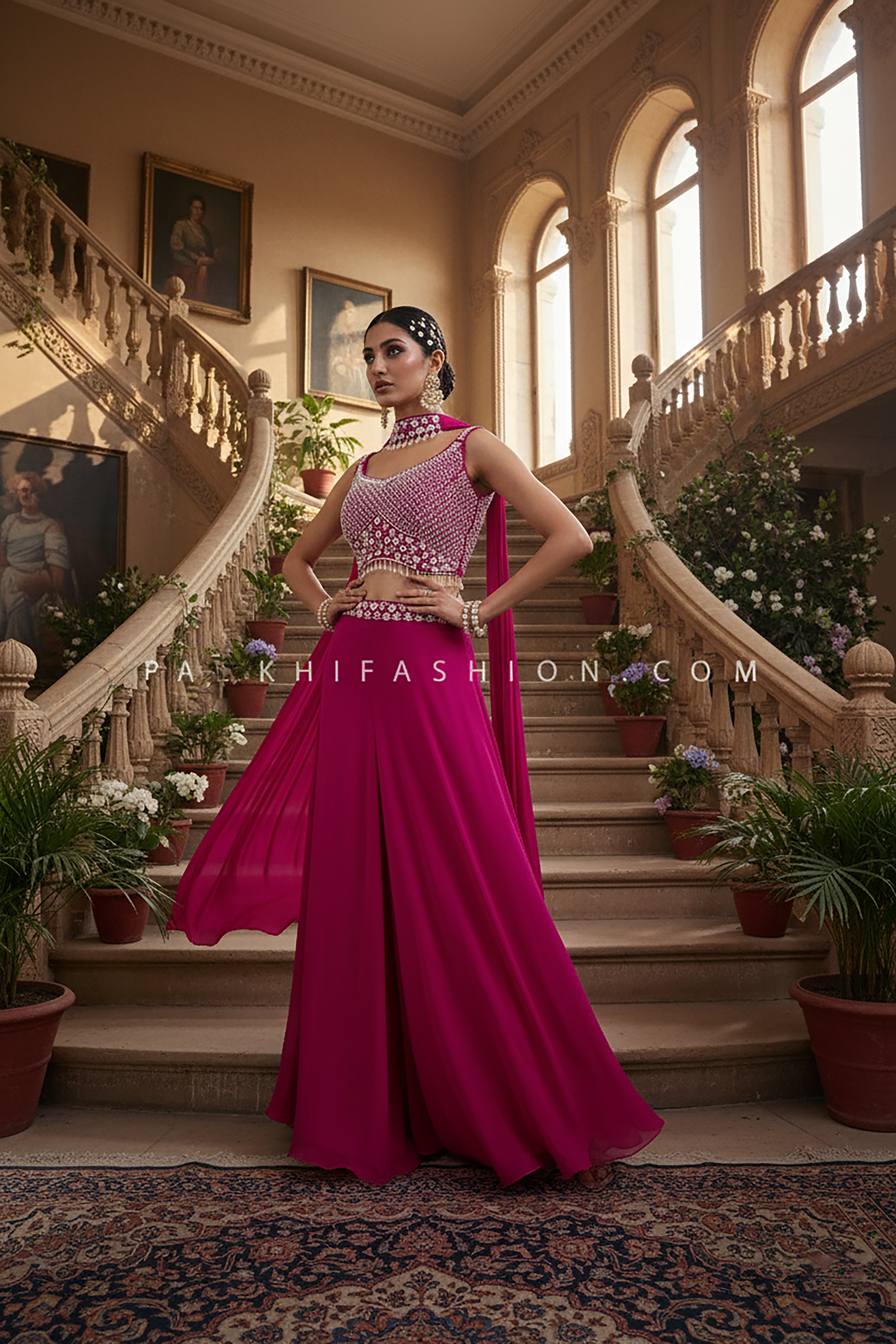 💗 Spotlight Ready: Rani Pink Designer Palazzo Set with Heavily Embellished Blouse – Palkhi Fashion