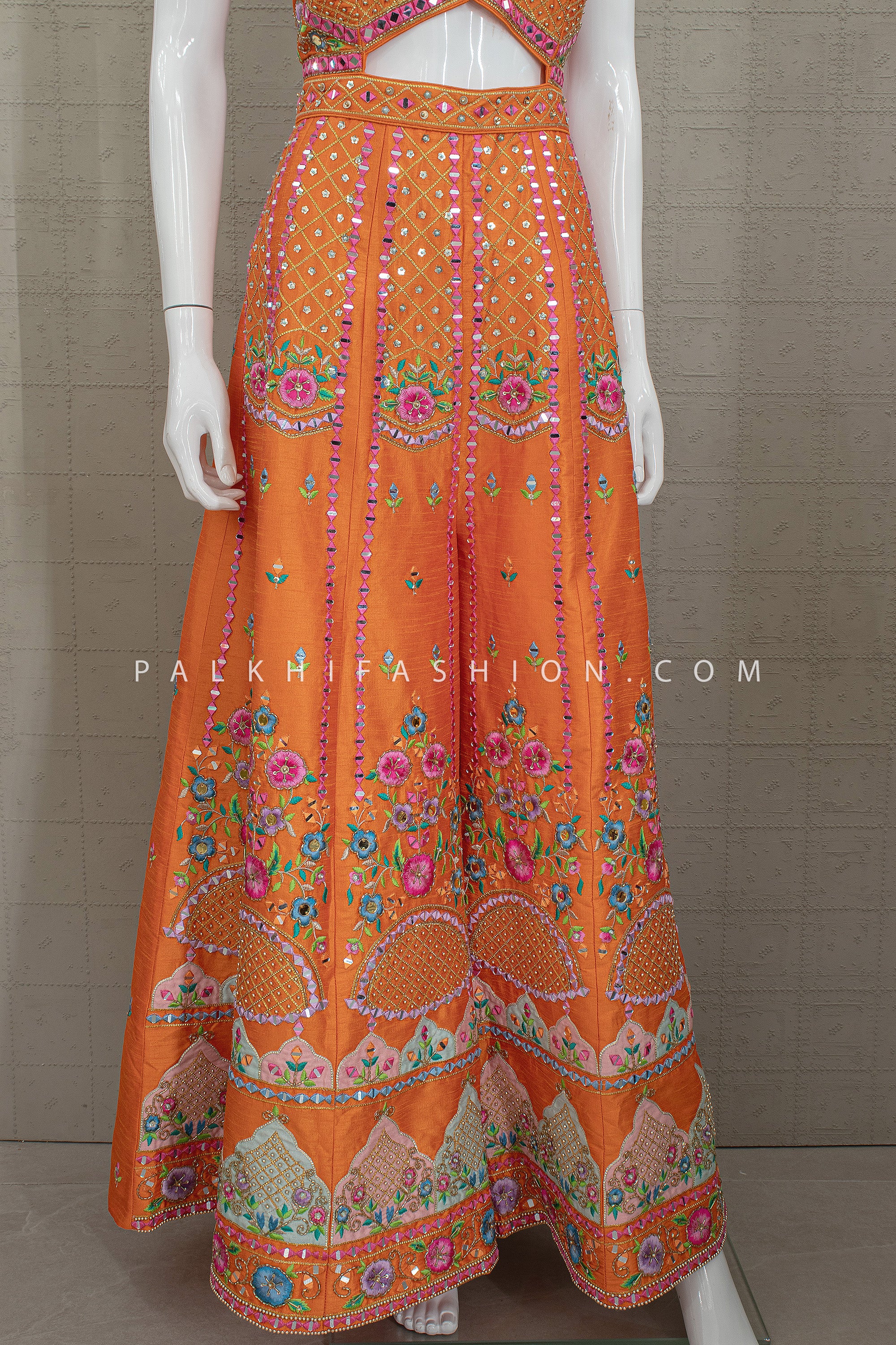 Statement Daytime Luxe – Orange Multicolor Handwork Jumpsuit Set – Palkhi Fashion Houston - Palkhi Fashion