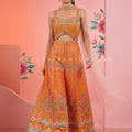 Statement Daytime Luxe – Orange Multicolor Handwork Jumpsuit Set – Palkhi Fashion Houston - Palkhi Fashion