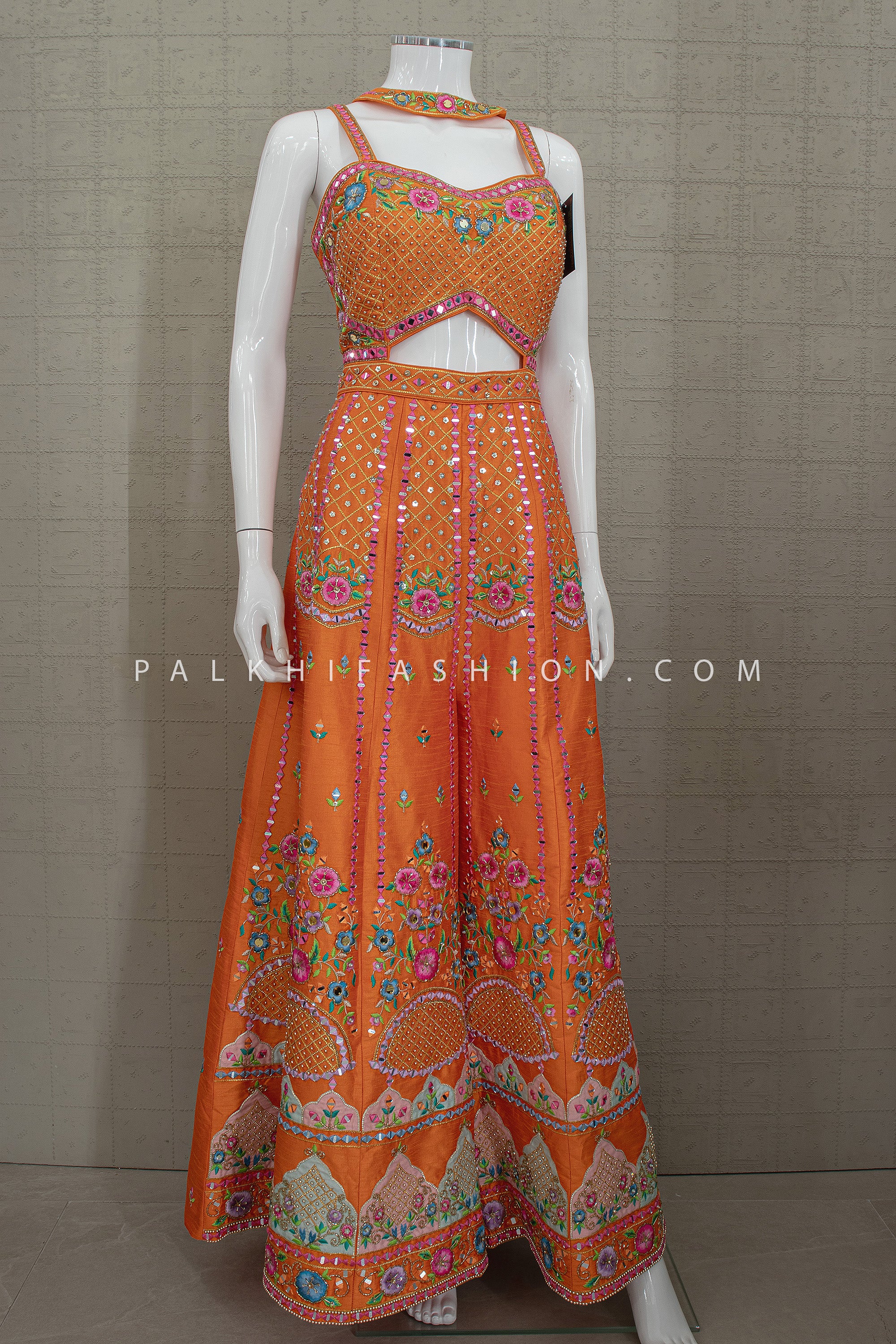 Statement Daytime Luxe – Orange Multicolor Handwork Jumpsuit Set – Palkhi Fashion Houston - Palkhi Fashion
