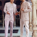 Stunning Beige Mirror Work Indo-Western for Men – Stylish Open Jacket Set 