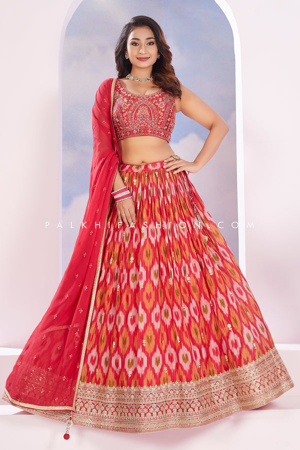 Stunning Ikat Lehenga Choli: Exquisite Gotta Patti and Embroidery