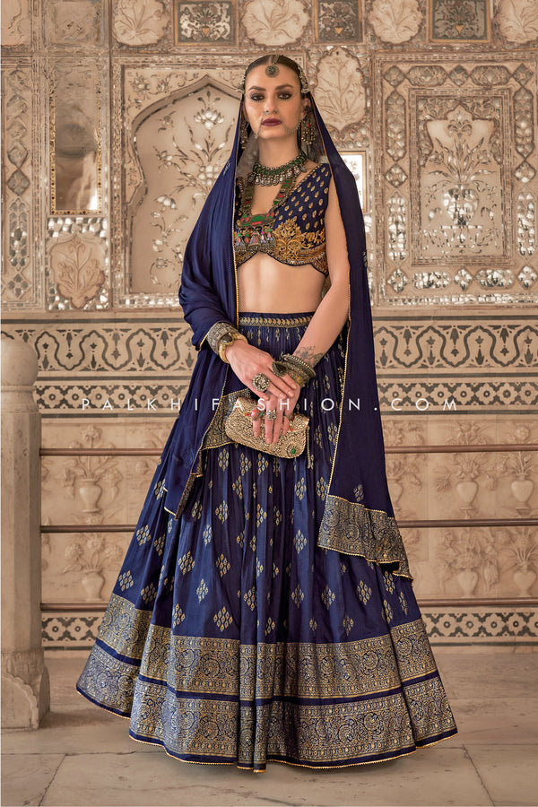Stunning Navy Blue Soft Silk Designer Lehenga Choli