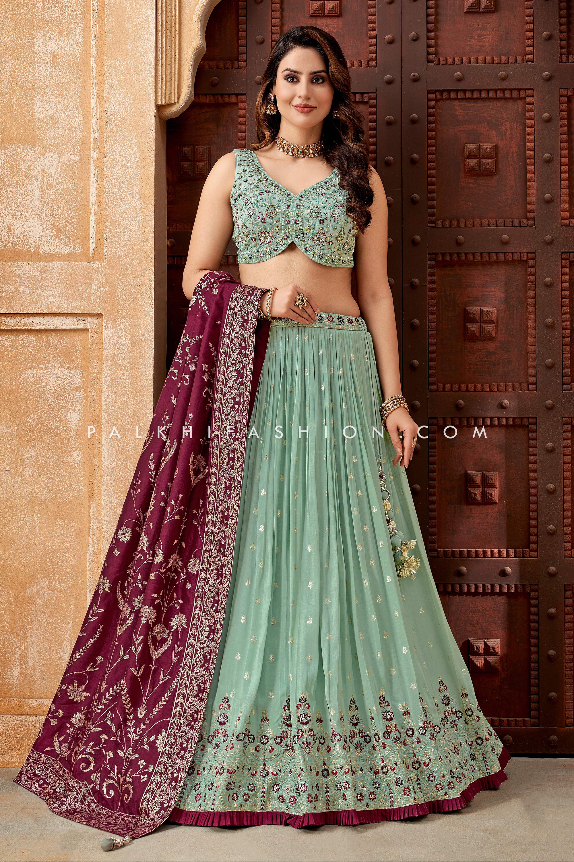 Buy Juniper Green Silk Printed Lehenga Choli Set With Dupatta for Women's  Online @ Tata CLiQ