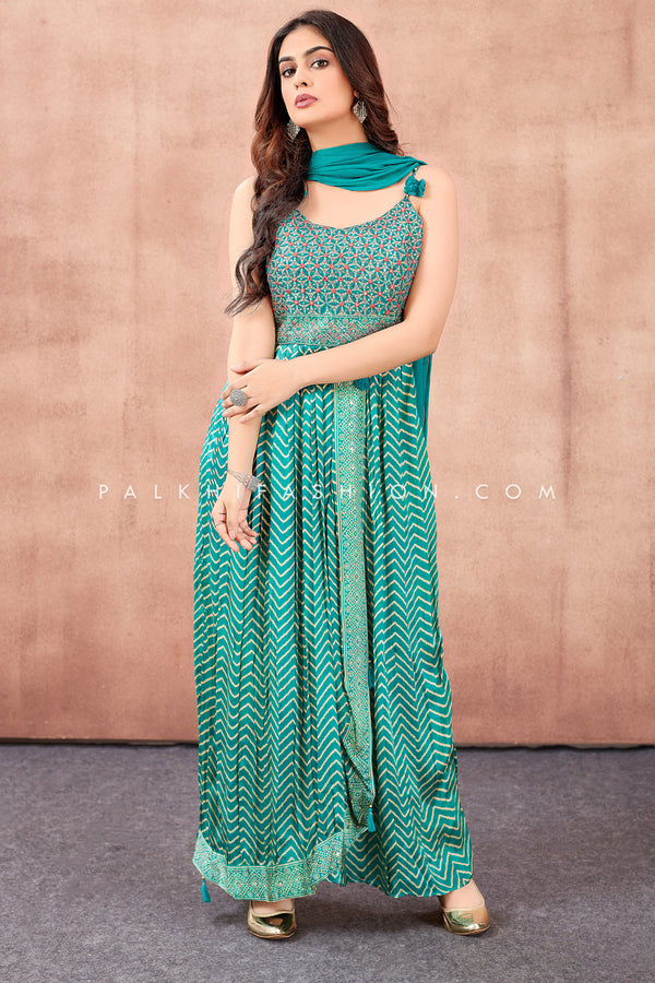 Stylish Light Teal Silk Anarkali Suit with Attractive Pattern – Palkhi Fashion