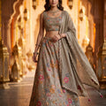 Floral Elegance | Sage Green Silk Blend Lehenga Choli with Multicolored Beadwork | Palkhi Fashion