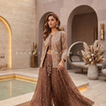Taupe Luxe – Silk Weaving Hand worked Indo Western Palazzo Ensemble | Palkhi Fashion