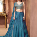 Peacock Radiance | Teal Blue Art Silk Lehenga Choli with Gold Embroidered | Palkhi Fashion