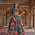 Teal Royalty | Teal Blue Pure Silk Bridal Zardozi Lehenga Choli | Palkhi Fashion