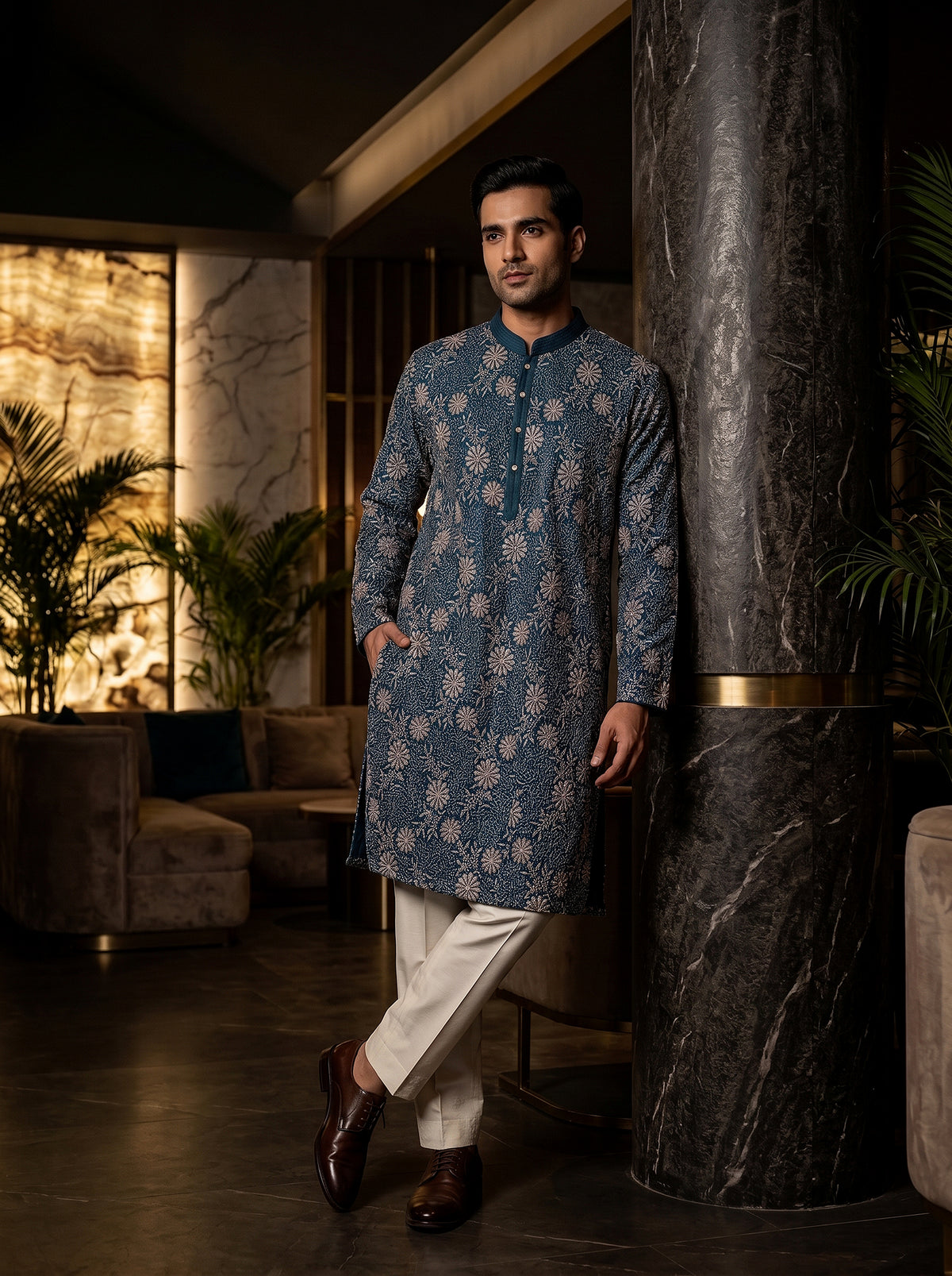 Teal Majesty | Teal Embroidered Kurta Set with Cutdana Work | Palkhi Fashion