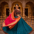 Royal Rangoli – Teal One Shoulder Navratri Lehenga with Kutchi Embroidery | Palkhi Fashion