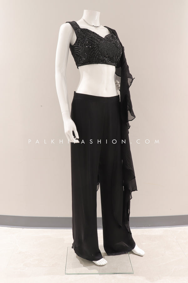 The Majestic Edit: Black Indian Designer Crop Top Outfit