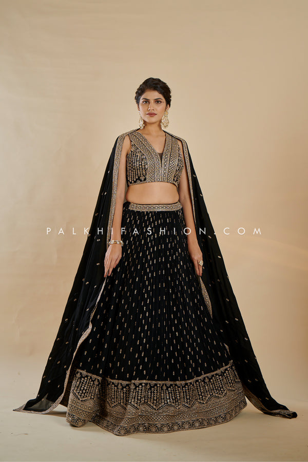 The Majestic Edit: Indian Designer Black Lehenga Choli with Handwork