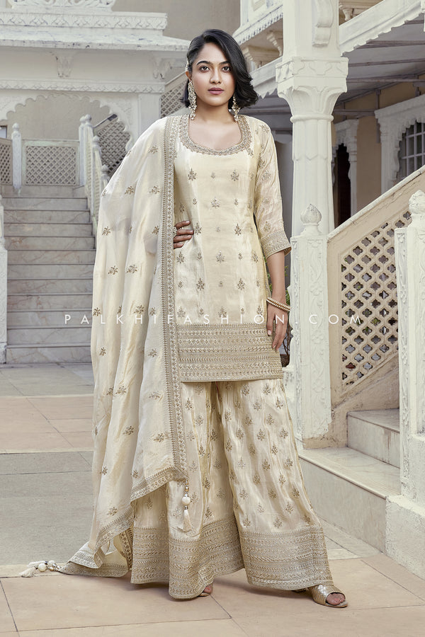 Timeless Cream Color Palazzo Outfit With Elegant Work
