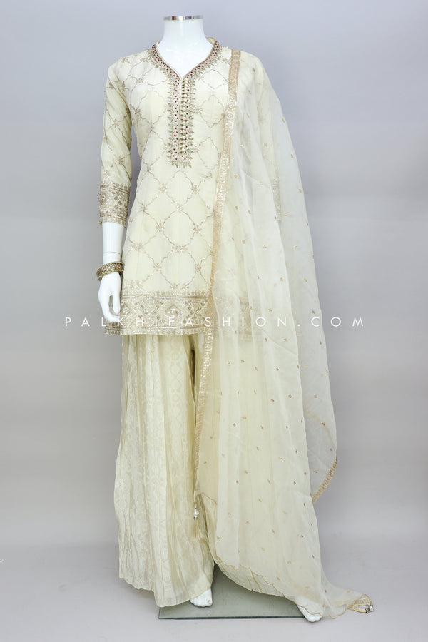 Timeless Cream Color Palazzo Outfit With Elegant Work