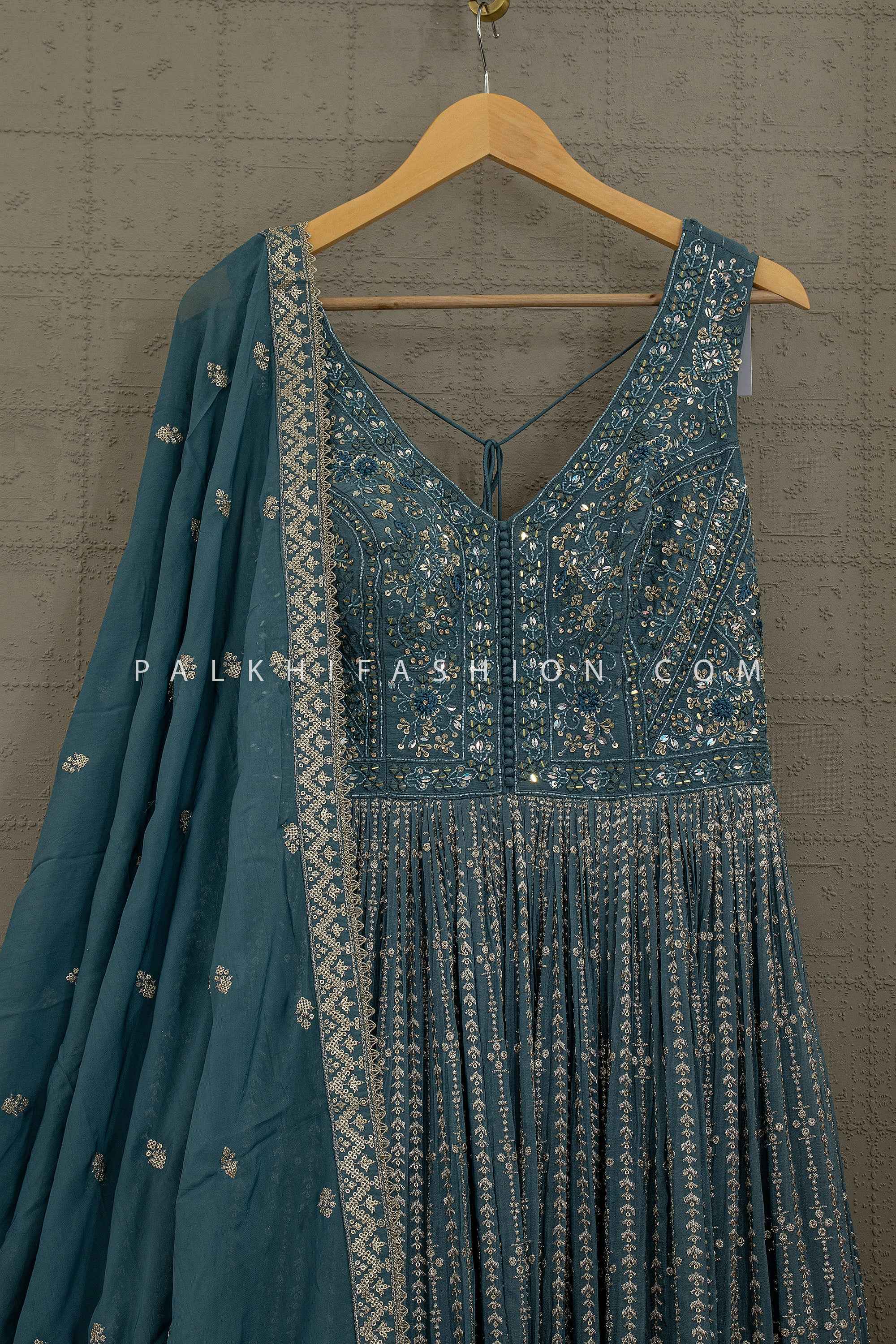 Timeless Festive Grace – Teal Handwork Anarkali with Dupatta – Palkhi Fashion