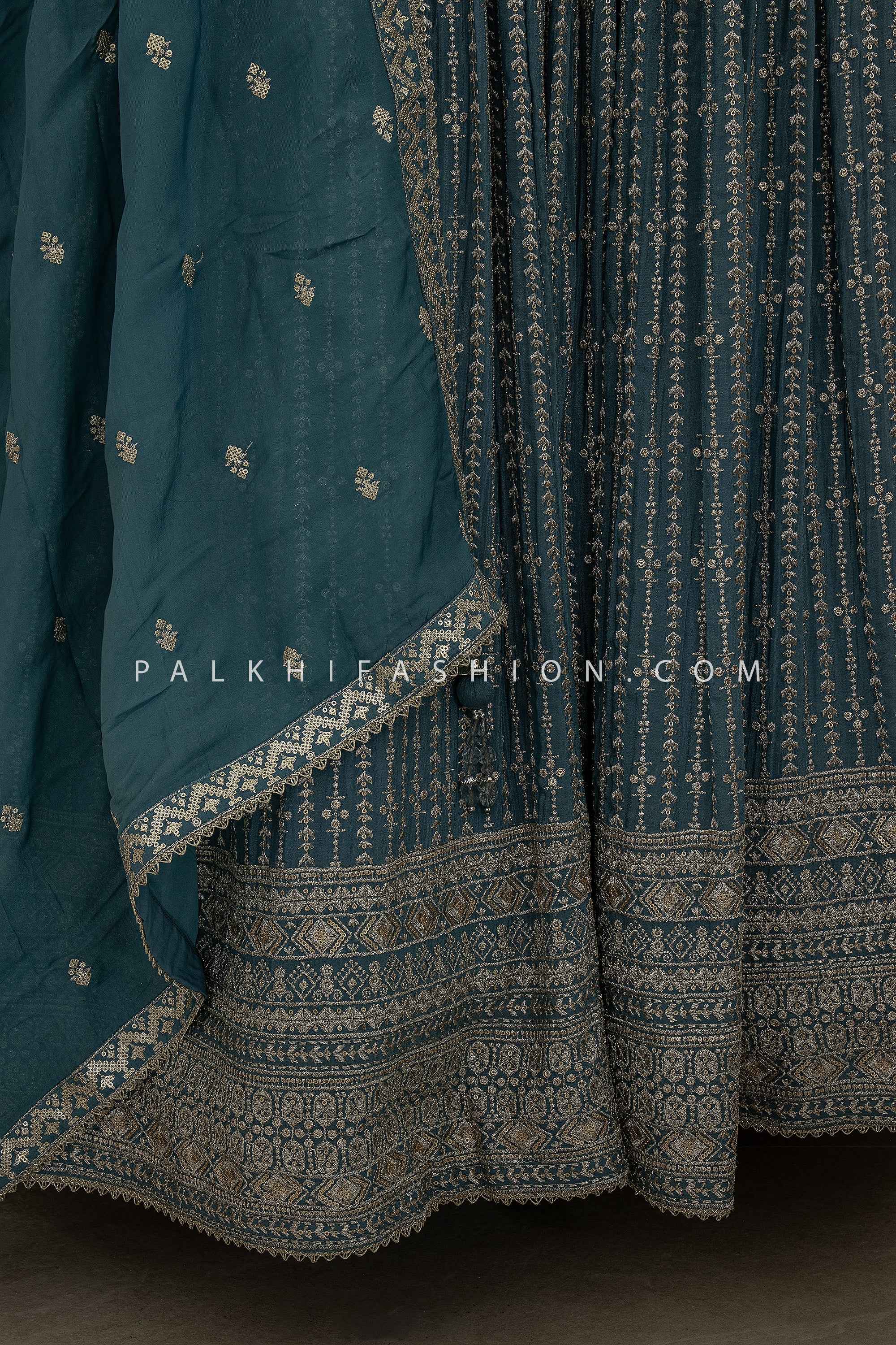 Timeless Festive Grace – Teal Handwork Anarkali with Dupatta – Palkhi Fashion