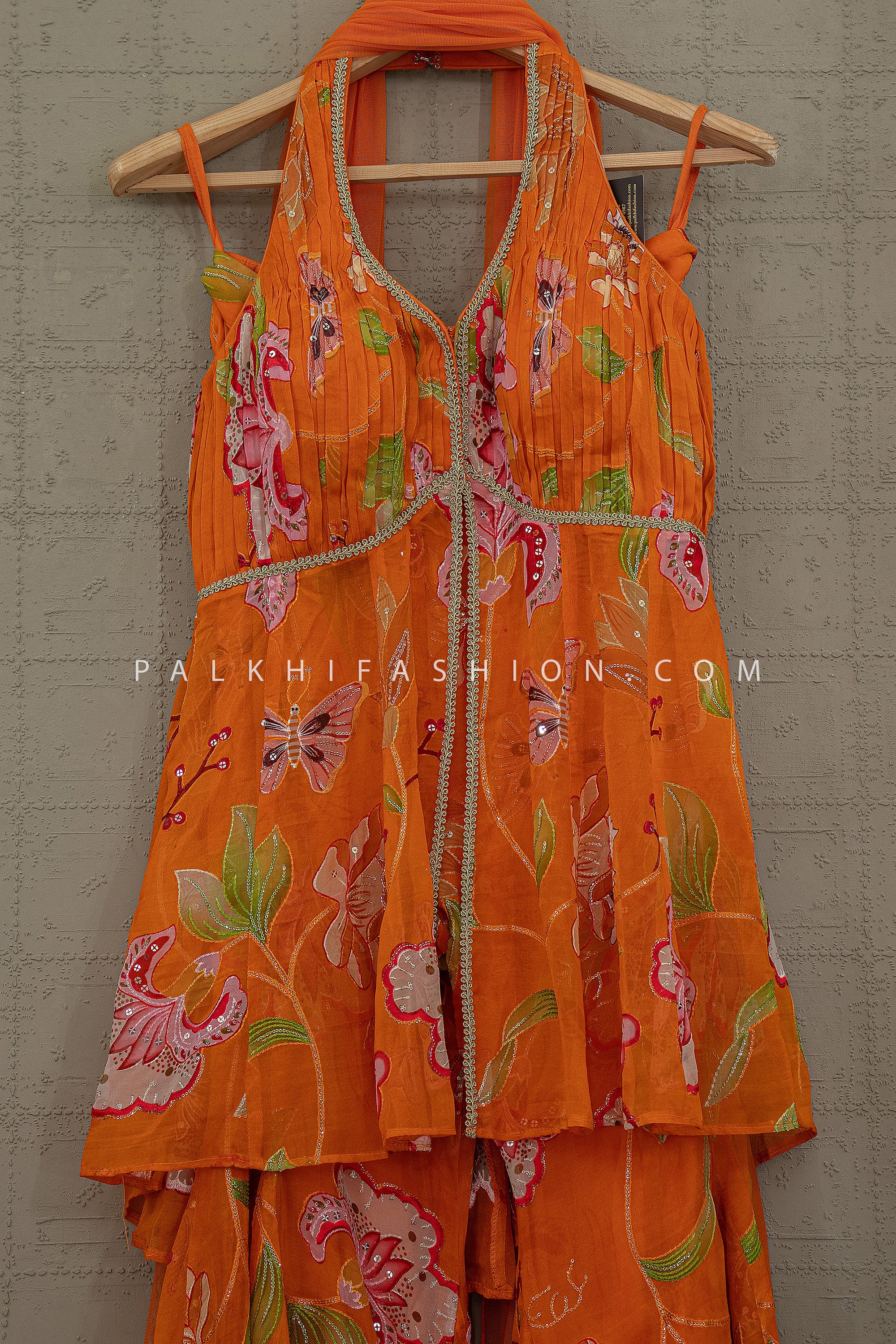 Tropical Luxe Edit – Orange Floral Indo Western Palazzo Set – Palkhi Fashion