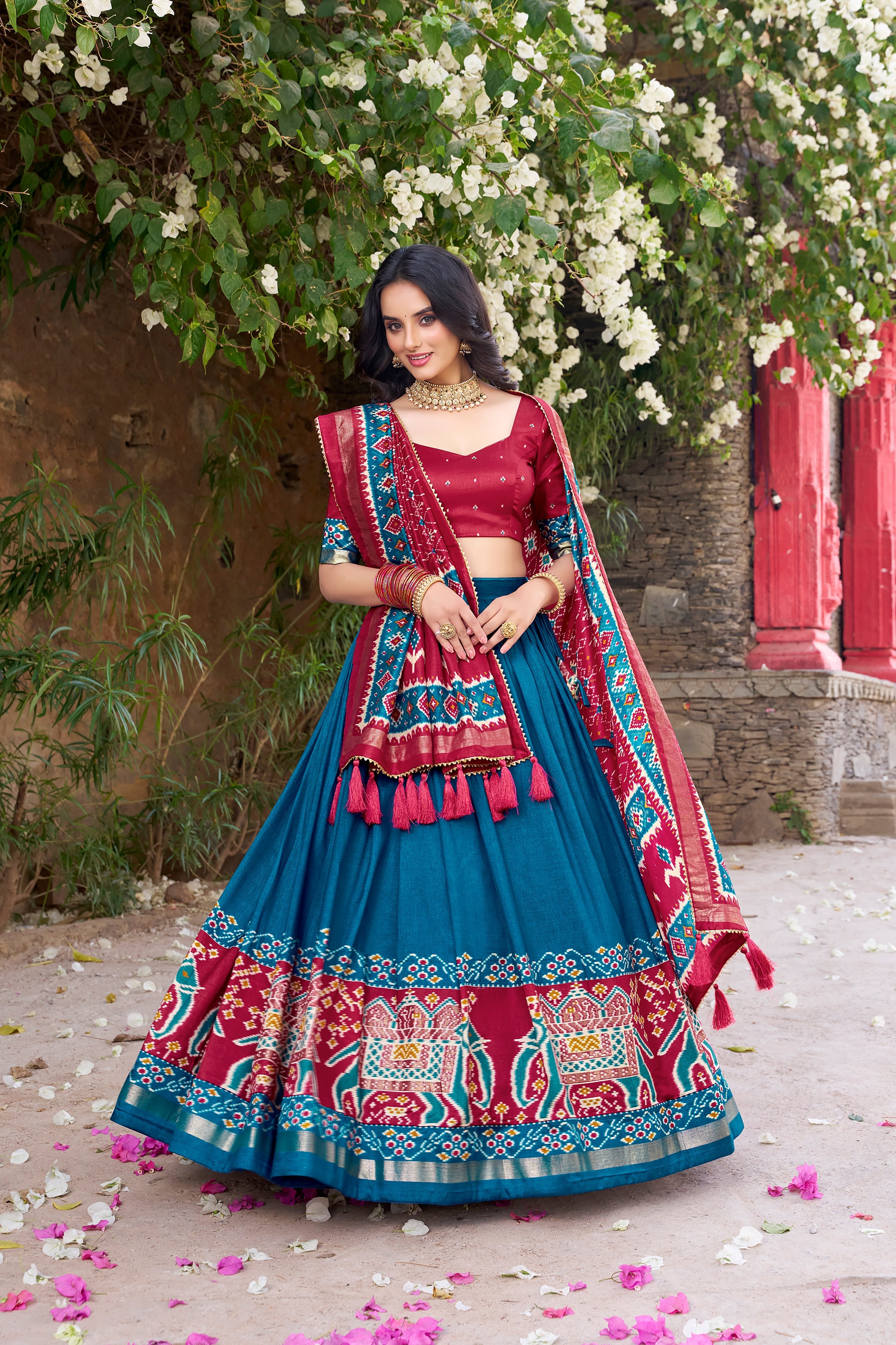 Tussar Silk Chaniya Choli in Teal Blue Color – Palkhi Fashion