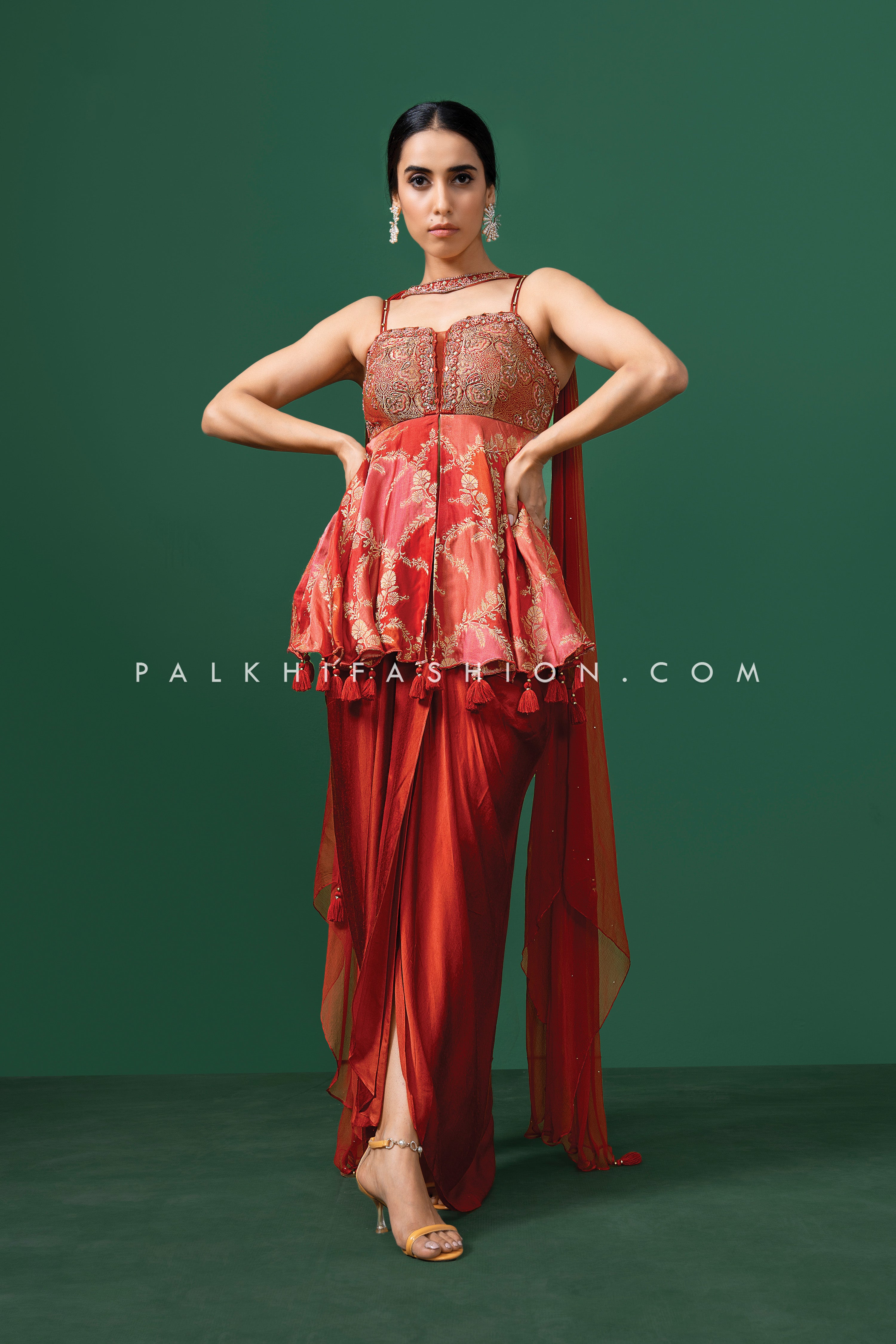 Vogue Vibes: Designer Maroon Palazzo Outfit With Exquisite Silk Weaving