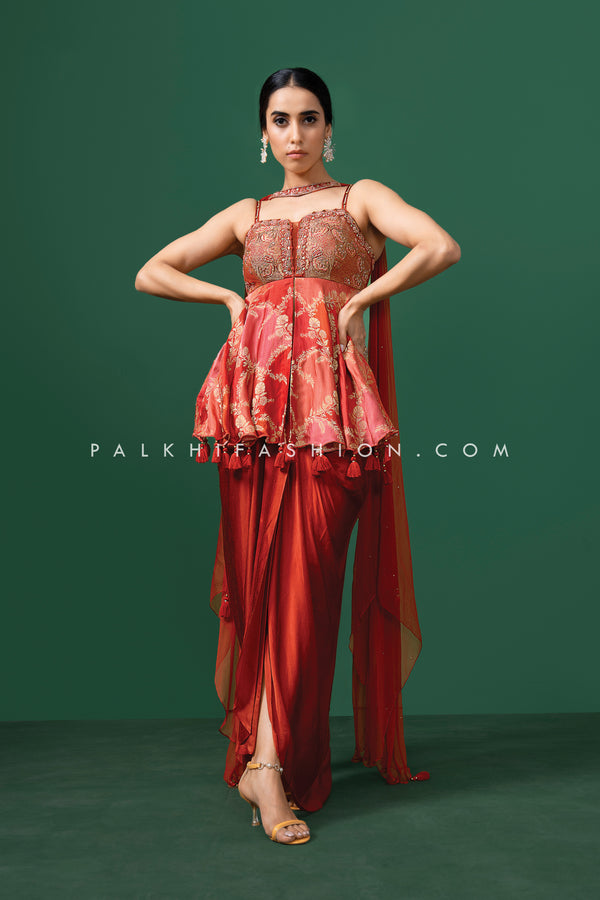 Vogue Vibes: Designer Maroon Palazzo Outfit With Exquisite Silk Weaving