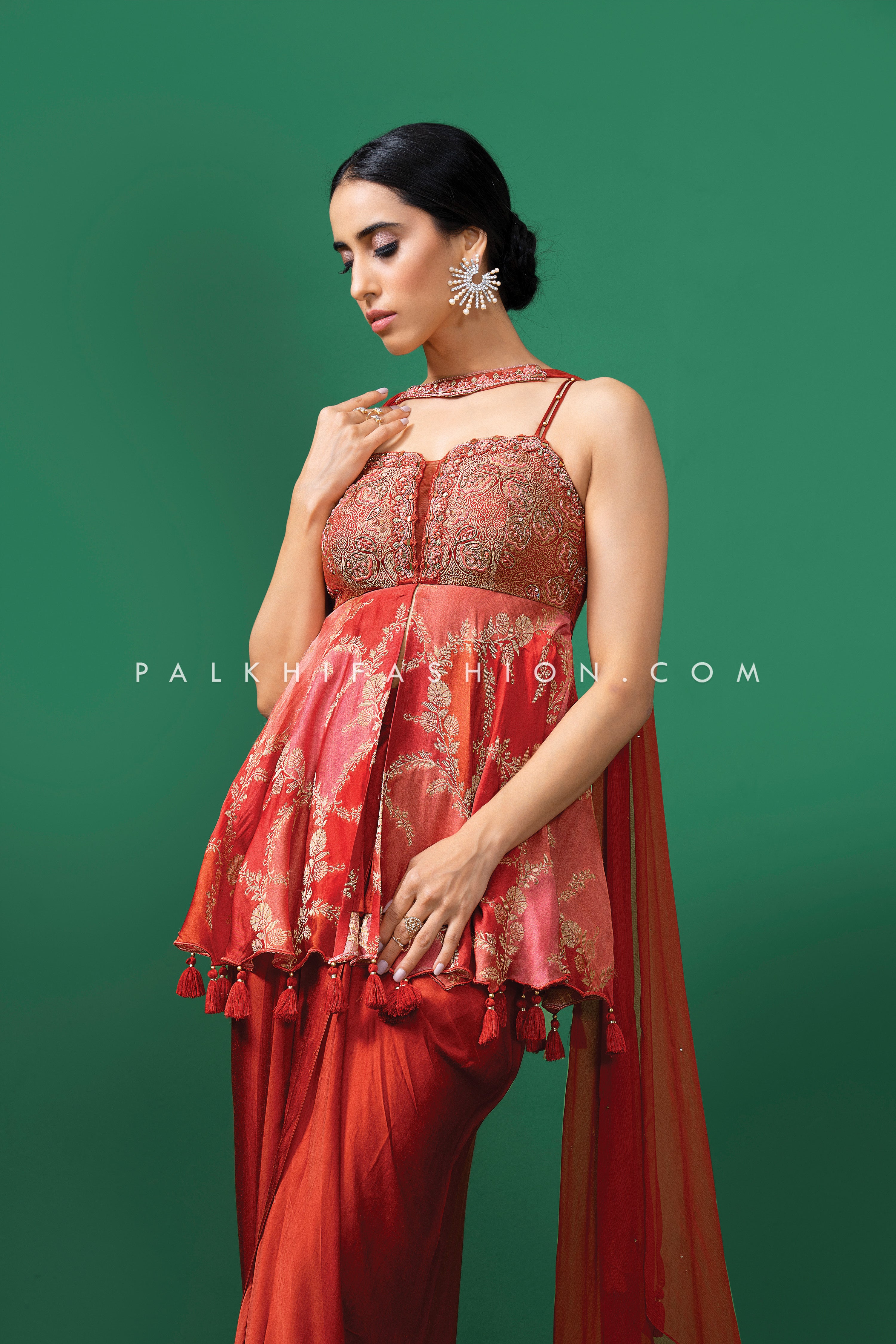 Vogue Vibes: Designer Maroon Palazzo Outfit With Exquisite Silk Weaving