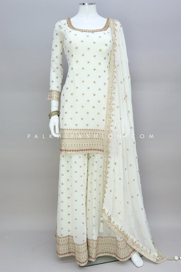 White Palazzo Outfit With Appealing Work
